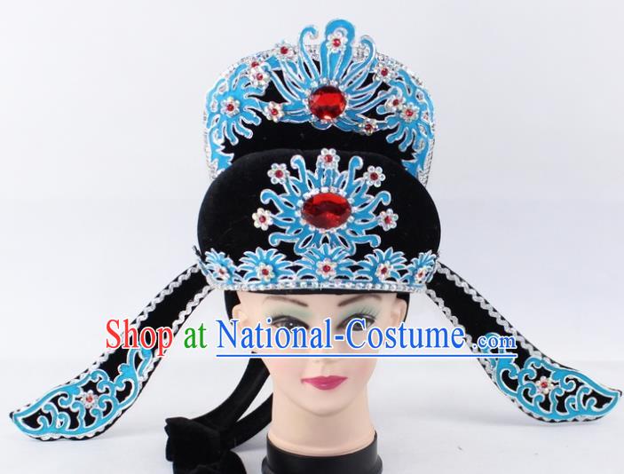 Chinese Traditional Peking Opera Niche Headwear Ancient Number One Scholar Black Hat for Men