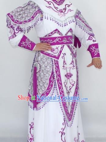 Chinese Traditional Peking Opera Purple Costumes Ancient Female General Clothing for Women