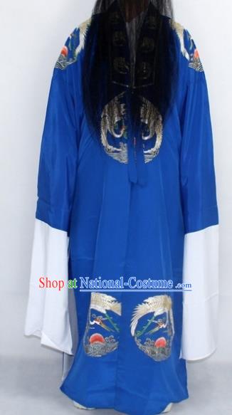 Chinese Traditional Peking Opera Old Gentleman Blue Robe Ancient Landlord Costume for Men