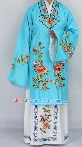 Chinese Traditional Peking Opera Nobility Lady Blue Costumes Ancient Princess Embroidered Cloak for Women