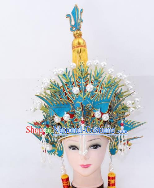 Chinese Traditional Peking Opera Pantaloon Phoenix Helmet Ancient Female General Hat for Women