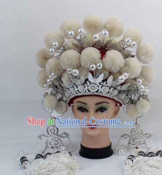 Chinese Traditional Peking Opera White Venonat Phoenix Coronet Ancient Bride Hair Accessories for Women