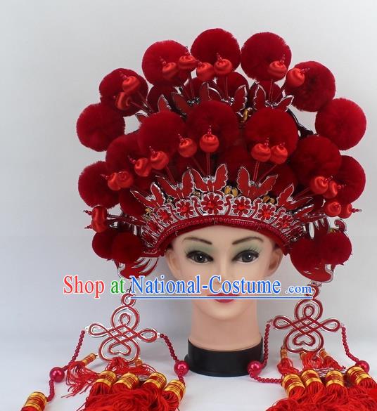 Chinese Traditional Peking Opera Red Venonat Phoenix Coronet Ancient Bride Hair Accessories for Women