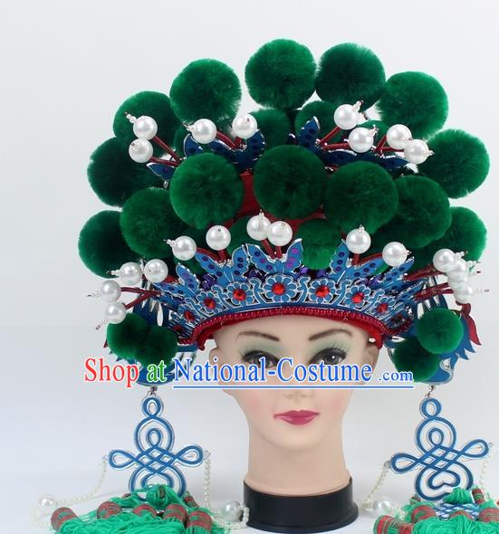 Chinese Traditional Peking Opera Green Venonat Phoenix Coronet Ancient Bride Hair Accessories for Women