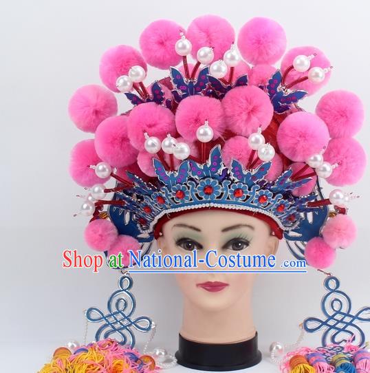 Chinese Traditional Peking Opera Pink Venonat Phoenix Coronet Ancient Bride Hair Accessories for Women