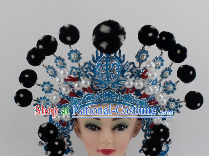 Chinese Traditional Peking Opera Takefu Black Venonat Helmet Ancient Warriors Hat for Men