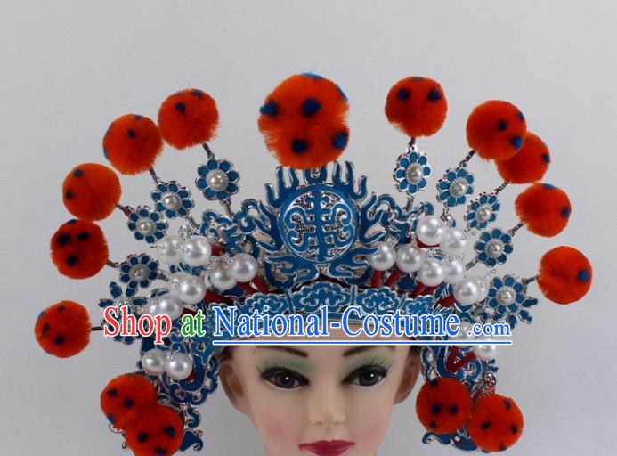 Chinese Traditional Peking Opera Takefu Orange Venonat Helmet Ancient Warriors Hat for Men