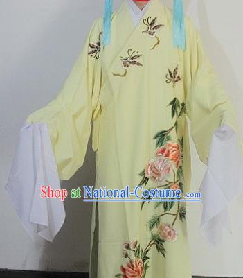 Chinese Traditional Peking Opera Niche Embroidered Yellow Robe Ancient Scholar Costume for Men