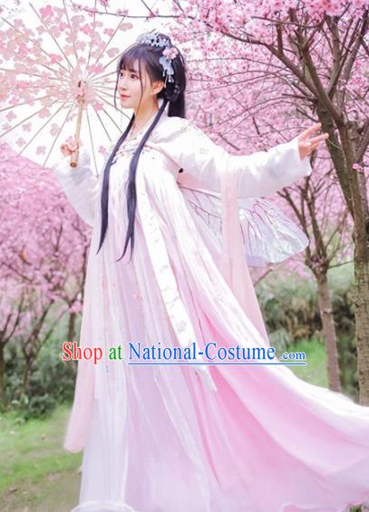 Traditional Chinese Ancient Peri Goddess Embroidered Costumes Tang Dynasty Princess Hanfu Dress for Women