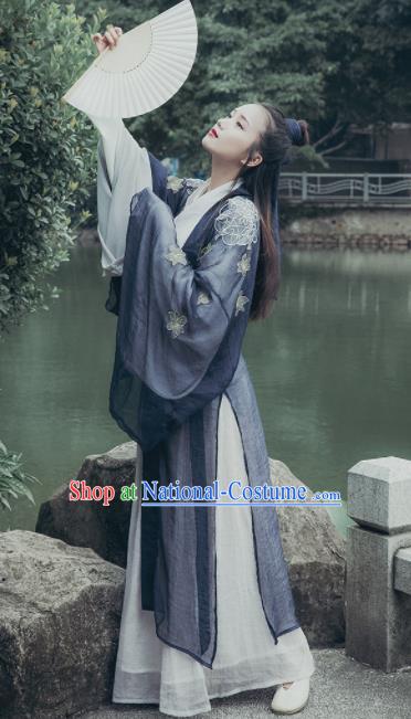 Chinese Ancient Jin Dynasty Nobility Lady Hanfu Dress Traditional Swordswoman Embroidered Costumes Complete Set