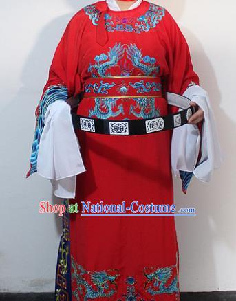 Chinese Traditional Peking Opera Scholar Red Embroidered Robe Ancient Minister Costume for Men