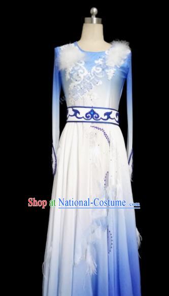 Chinese Traditional Classical Dance Costumes Umbrella Dance Blue Dress for Women