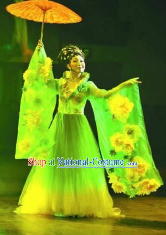 Chinese Classical Dance Stage Performance Costumes Ancient Tang Dynasty Imperial Consort Green Hanfu Dress for Women