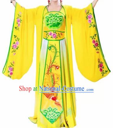 Traditional Chinese Classical Dance Costumes Ancient Tang Dynasty Imperial Consort Embroidered Yellow Hanfu Dress for Women