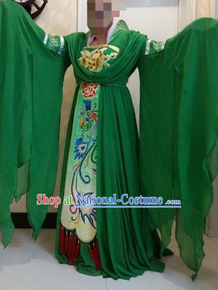 Traditional Chinese Classical Dance Costumes Ancient Tang Dynasty Imperial Consort Embroidered Green Hanfu Dress for Women