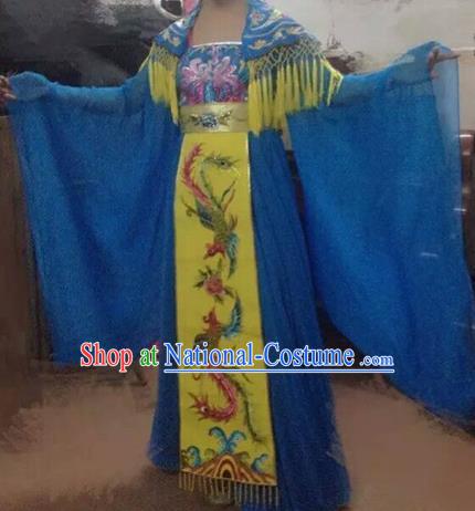 Traditional Chinese Classical Dance Costumes Ancient Tang Dynasty Imperial Consort Embroidered Blue Hanfu Dress for Women