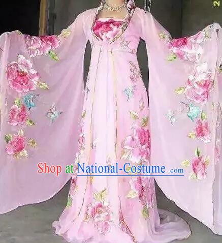 Traditional Chinese Classical Dance Embroidered Costumes Ancient Tang Dynasty Imperial Consort Pink Hanfu Dress for Women