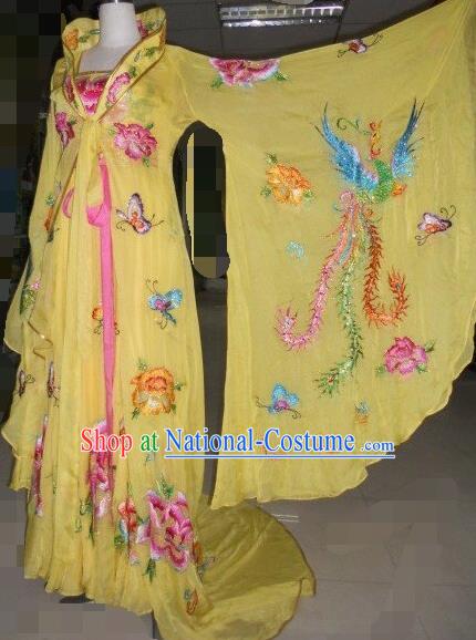 Traditional Chinese Classical Dance Embroidered Costumes Ancient Tang Dynasty Imperial Consort Yellow Hanfu Dress for Women