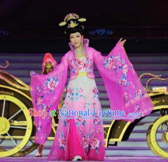 Traditional Chinese Classical Dance Embroidered Costumes Ancient Tang Dynasty Imperial Consort Rosy Hanfu Dress for Women