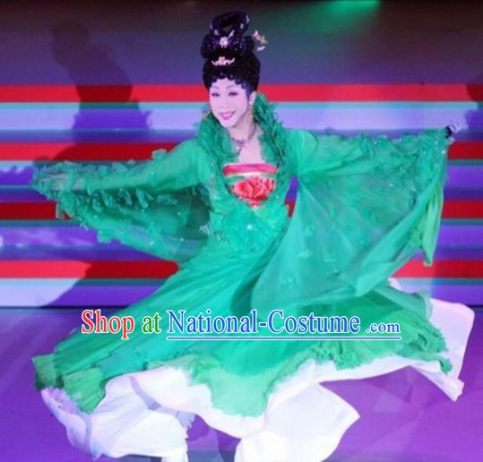 Traditional Chinese Tang Dynasty Classical Dance Embroidered Costumes Ancient Imperial Consort Green Hanfu Dress for Women