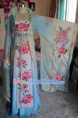 Traditional Chinese Classical Dance Costumes Ancient Imperial Consort Embroidered Blue Hanfu Dress for Women