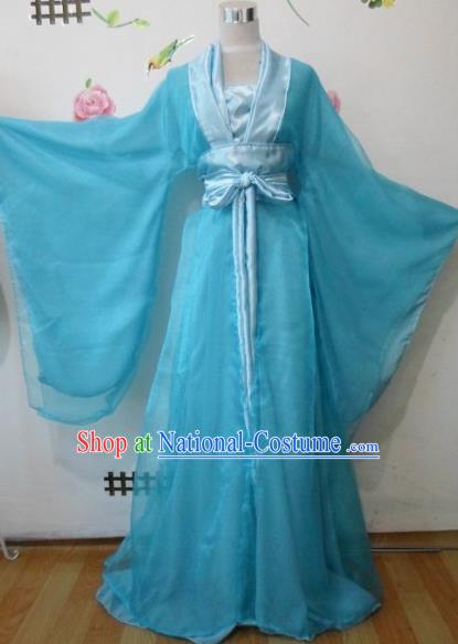 Traditional Chinese Tang Dynasty Classical Dance Costumes Ancient Princess Blue Hanfu Dress for Women