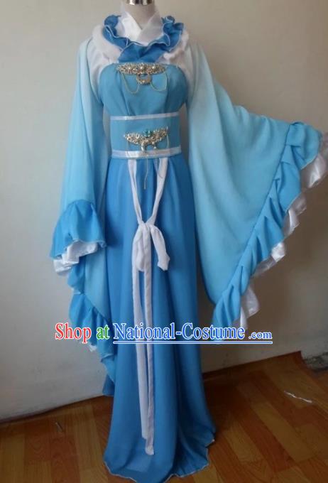 Traditional Chinese Han Dynasty Classical Dance Costumes Ancient Princess Blue Hanfu Dress for Women