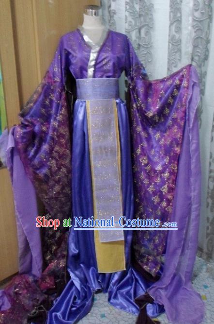 Traditional Chinese Han Dynasty Classical Dance Costumes Ancient Imperial Consort Purple Hanfu Dress for Women