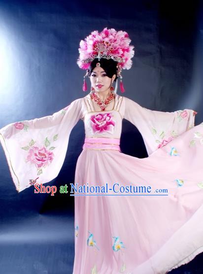 Traditional Chinese Classical Dance Embroidered Costumes Ancient Imperial Consort Pink Hanfu Dress for Women