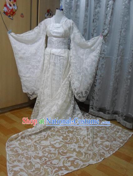 Traditional Chinese Tang Dynasty Classical Dance Costumes Ancient Imperial Consort Embroidered White Hanfu Dress for Women