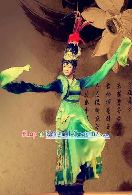 Traditional Chinese Han Dynasty Classical Dance Costumes Ancient Imperial Consort Embroidered Green Hanfu Dress for Women