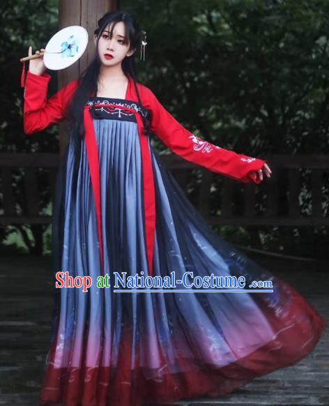 Traditional Chinese Ancient Peri Goddess Hanfu Dress Tang Dynasty Princess Embroidered Costumes for Women