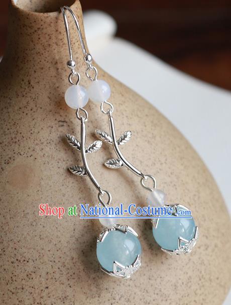 Chinese Traditional Jewelry Accessories Ancient Hanfu Blue Beads Earrings for Women