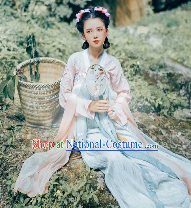 Traditional Chinese Ancient Peri Hanfu Dress Tang Dynasty Princess Embroidered Costumes for Women