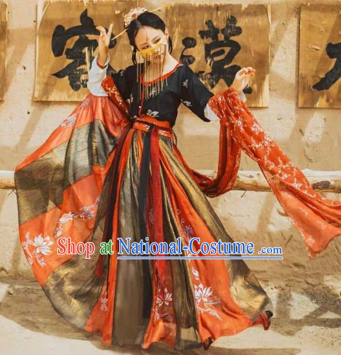 Traditional Chinese Ancient Peri Hanfu Dress Tang Dynasty Court Princess Embroidered Costumes for Women