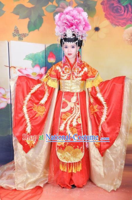 Traditional Chinese Classical Dance Embroidered Costumes Ancient Imperial Consort Wedding Red Hanfu Dress for Women