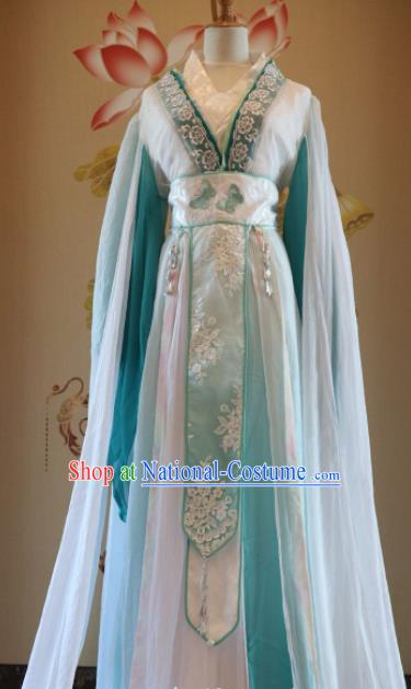 Traditional Chinese Ancient Peri Green Hanfu Dress Han Dynasty Court Princess Embroidered Costumes for Women