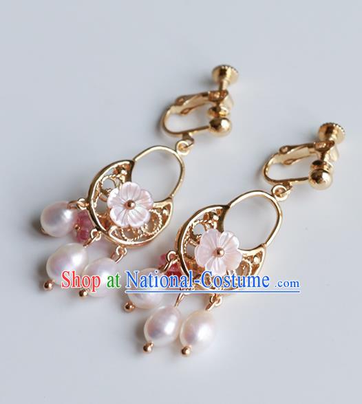 Chinese Traditional Jewelry Accessories Ancient Hanfu Pink Pearls Earrings for Women