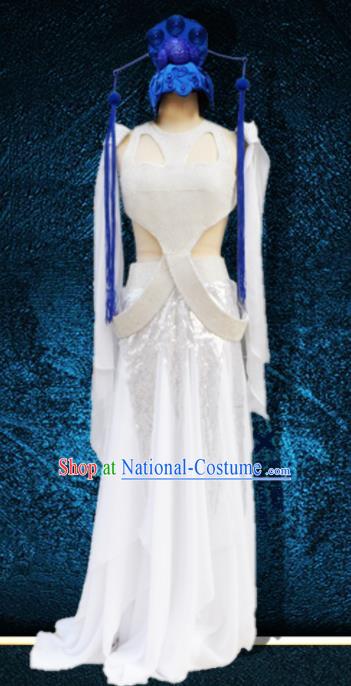 Chinese Traditional Classical Dance Costumes Stage Performance Folk Dance White Dress for Women