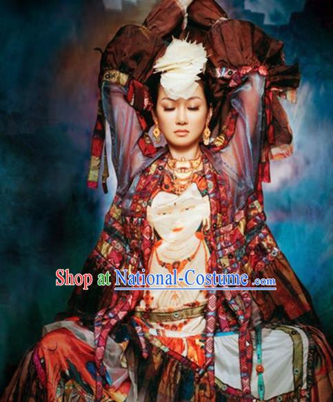 Chinese Traditional Ethnic Costumes Stage Performance Minority Nationality Dance Dress for Women