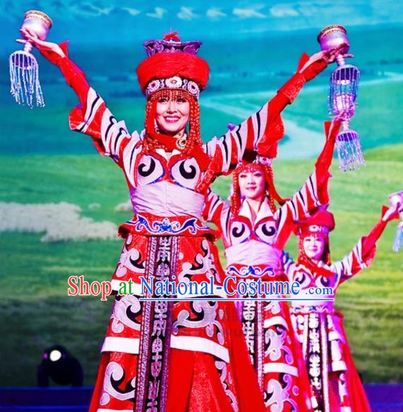 Chinese Traditional Mongolian Ethnic Costumes Stage Performance Minority Nationality Dance Dress for Women