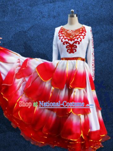 Chinese Traditional Ethnic Costumes Stage Performance Kazak Minority Nationality Dance Dress for Women