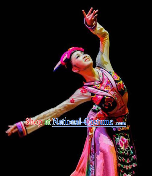 Chinese Traditional Ethnic Costumes Qiang Minority Nationality Dance Clothing for Women