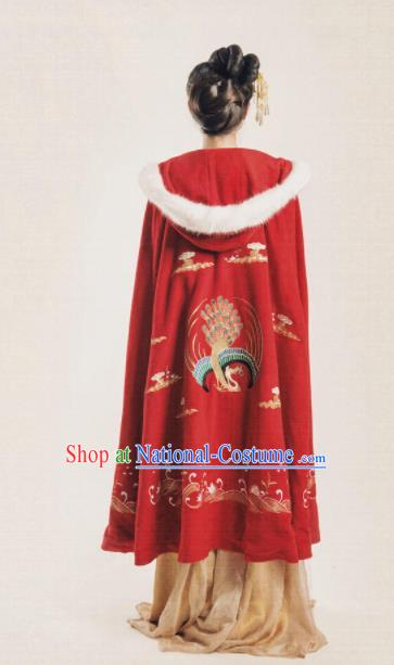 Chinese Traditional Costume Ancient Ming Dynasty Princess Embroidered Red Cloak for Women