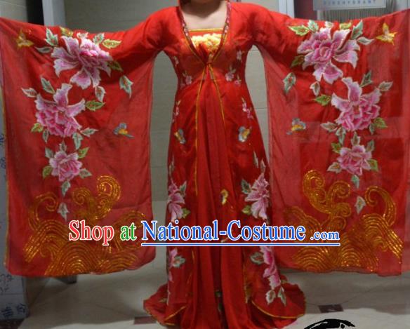 Chinese Traditional Classical Dance Embroidered Costume Ancient Tang Dynasty Imperial Consort Red Hanfu Dress for Women