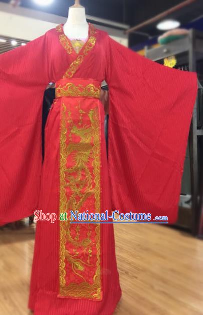 Traditional Chinese Tang Dynasty Wedding Historical Costumes Ancient Bride Embroidered Red Dress for Women