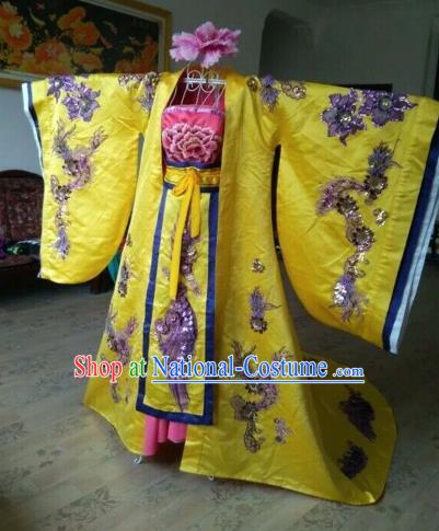 Traditional Chinese Tang Dynasty Imperial Consort Historical Costumes Ancient Embroidered Yellow Hanfu Dress for Women