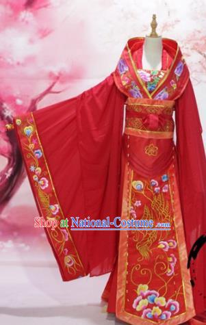 Chinese Traditional Embroidered Wedding Costume Ancient Tang Dynasty Imperial Consort Red Hanfu Dress for Women