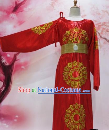 Chinese Traditional Red Embroidered Robe Ancient Tang Dynasty Emperor Costumes for Men