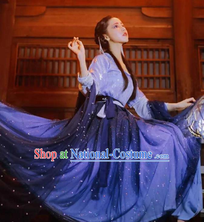 Chinese Traditional Purple Hanfu Dress Ancient Tang Dynasty Court Princess Embroidered Costumes for Women